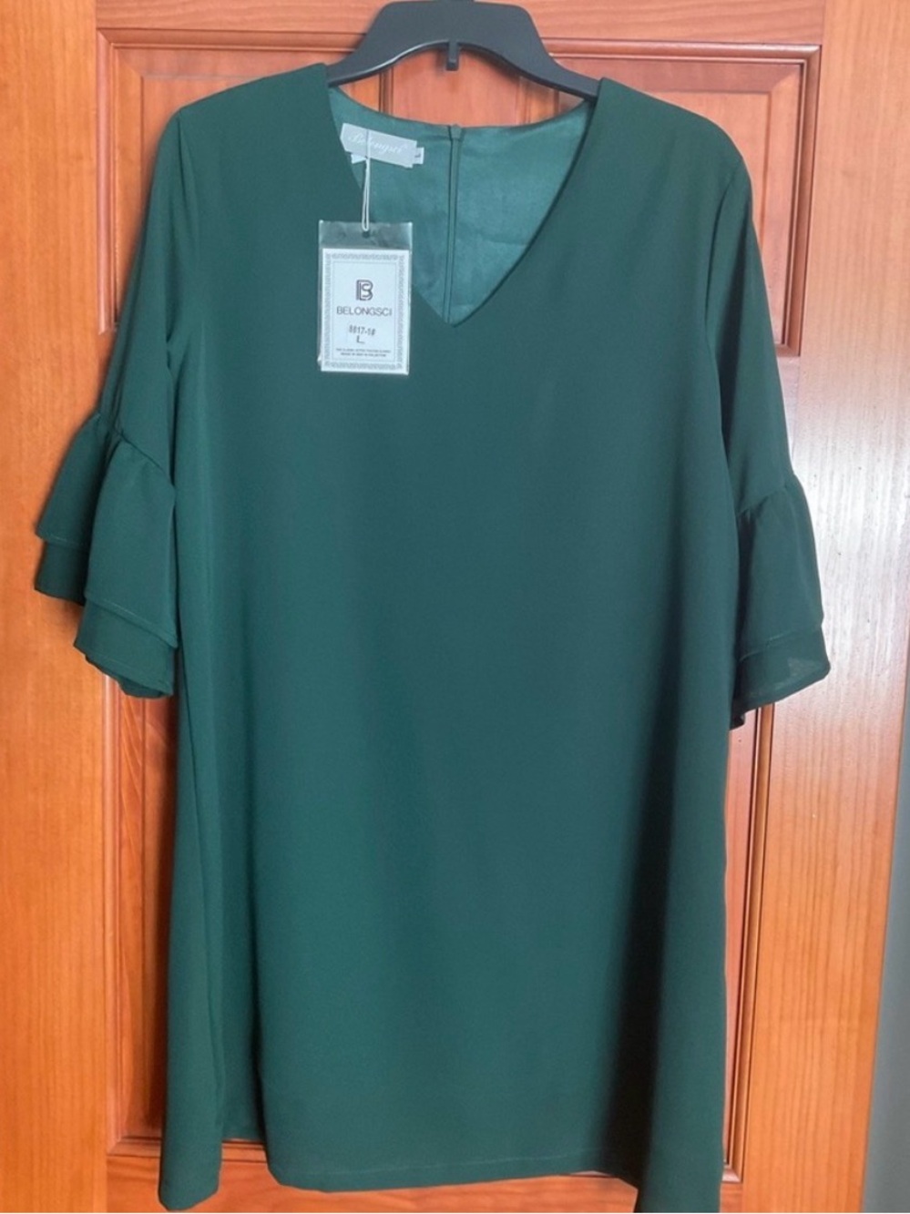 NWT Forest Green V-Neck Ruffle Sleeve Mini Dress